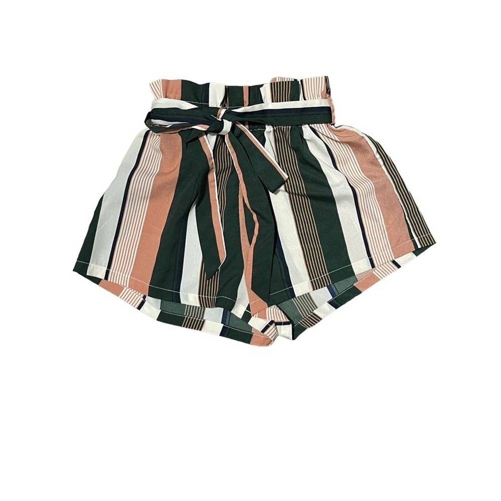 Paperbag Womens High Waist Self‎ Tie Striped Shorts Multicolor Medium